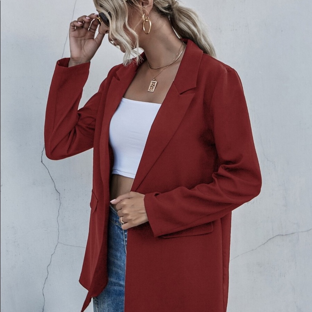 Black collar open front classic blazer work - Picture 6 of 11